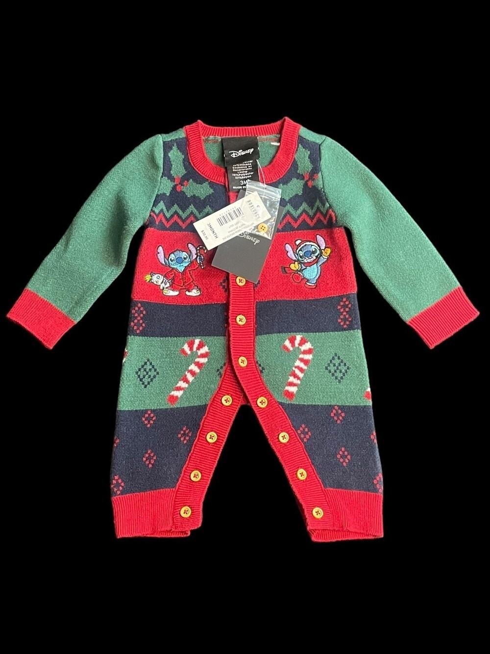 Boxlunch Disney Lilo & Stitch 3 Month Infant Embroider Christmas Sleepwear New